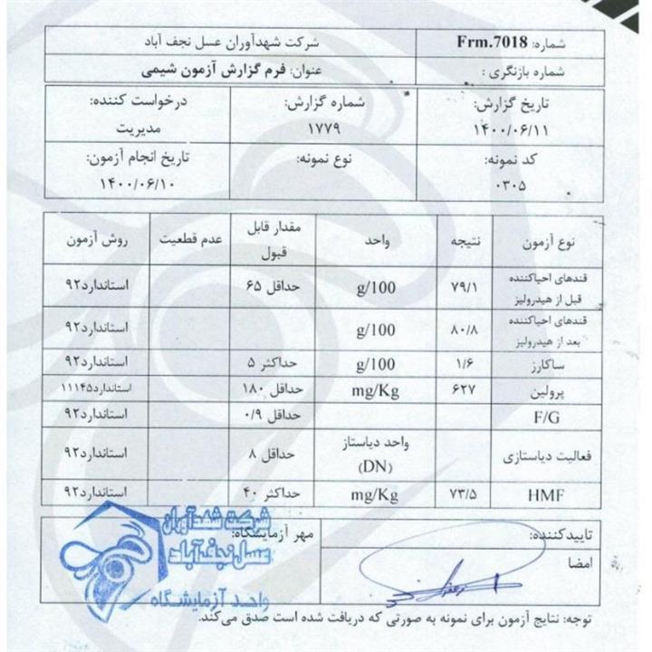 عسل چهل گیاه نیم کیلویی با برگه آزمایش از تولید به مصرف  زنبور داری